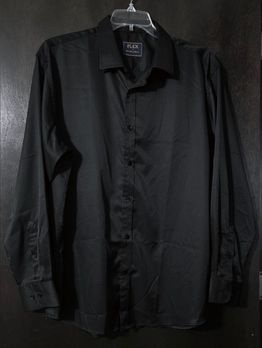 Flex Black Long-Sleeve Button Down Wrinkle-free Dress Shirt Men's Size 2XL